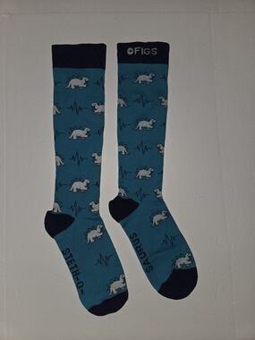 FIGS Women’s Teal Stegosaurus Pattern Crew Socks Size Small